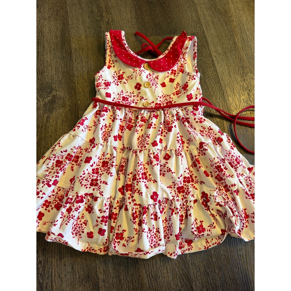 SweetHoney Girls 4T Floral Tiered Dress Red White Peter Pan Collar Sleeveless
